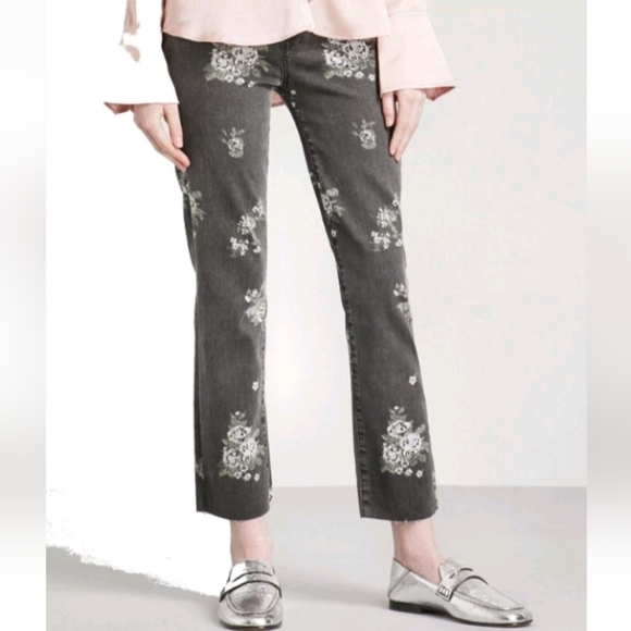 PAIGE Black Light Wash Hoxton Floral Print Straight Leg Jeans sz 28 - Picture 1 of 11